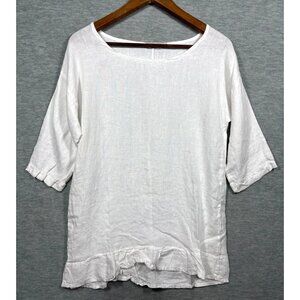 Lungo LArno Top S Womens‎ White 100% Linen Italy Lagenlook Beachy
